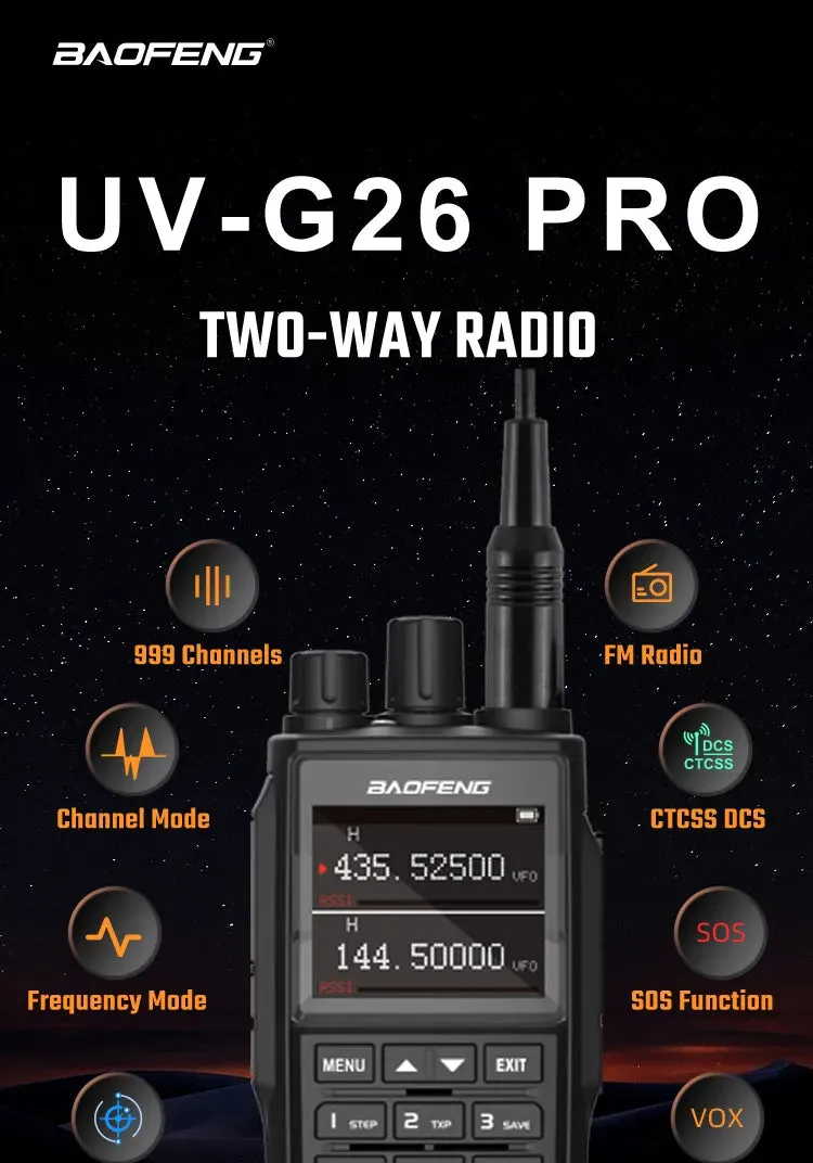 2023 Baofeng UV G26 PRO Waterproof Walkie Talkie 10W Two Way Radio UHF VHF Ham CB Radio Upgraded UV17 UV-16 UV9R PRO Long Range