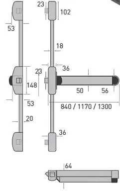 40TCPHT570320. STRAND PHT570 Three Point Touch Bar Latch, Silver