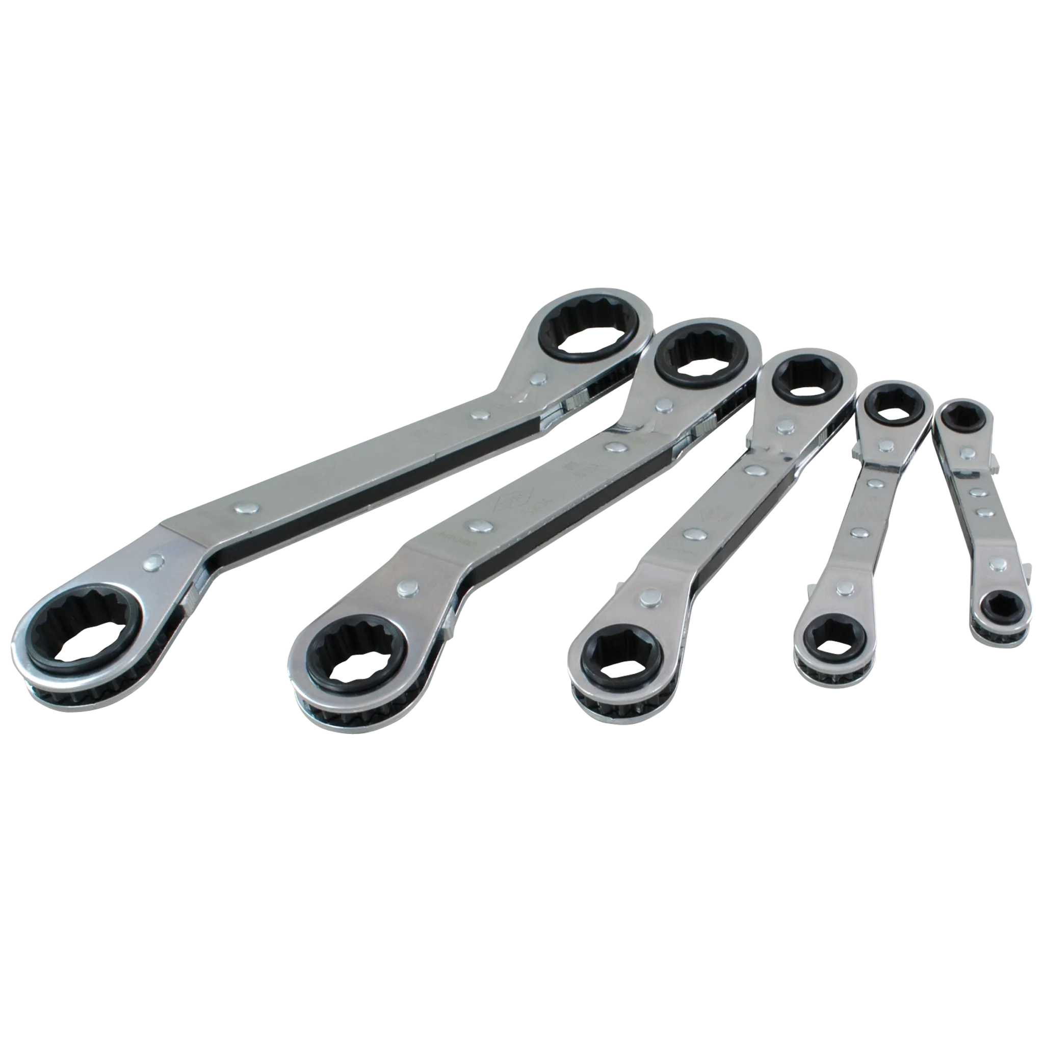 5 Piece 6 & 12 Point SAE 25° Offset Ratcheting Box End Wrench Set