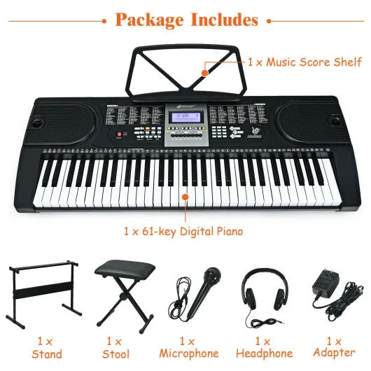 61-Key Electronic Keyboard Piano Starter Set with Stand Bench and Headphones