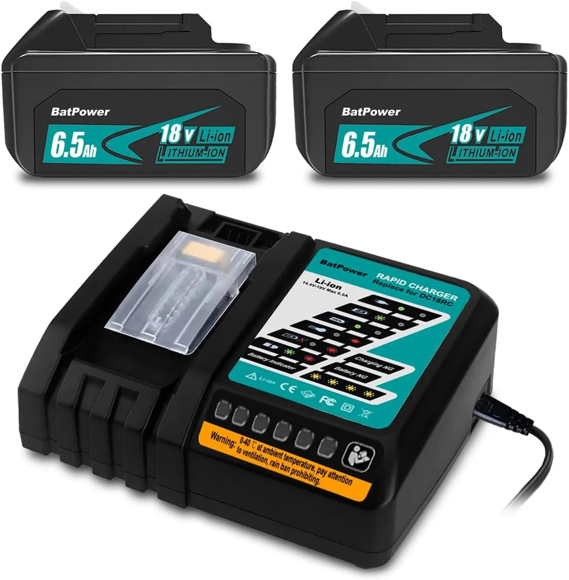 6.5Ah BL1860B 18V Lithium Battery with Charger Combo for Makita 18 Volts Battery and Charger Kit DC18RC 18V 6Ah 5Ah 4Ah 3Ah BL1850B BL1840B BL1830B