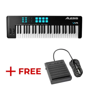 Alesis V49MKII Keyboard Midi Controller 49 Key w/ Pads (Black)   FREE Alesis ASP-1 MKII Universal Sustain Pedal/Momentary Footswitch (BUNDLE)