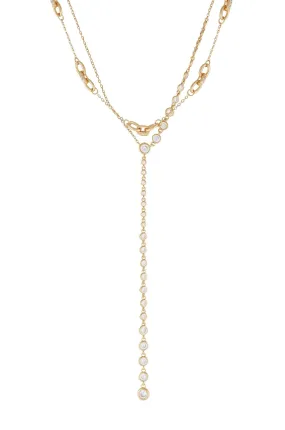 Asymmetrical Crystals Lariat 18k Gold Plated Necklace Set