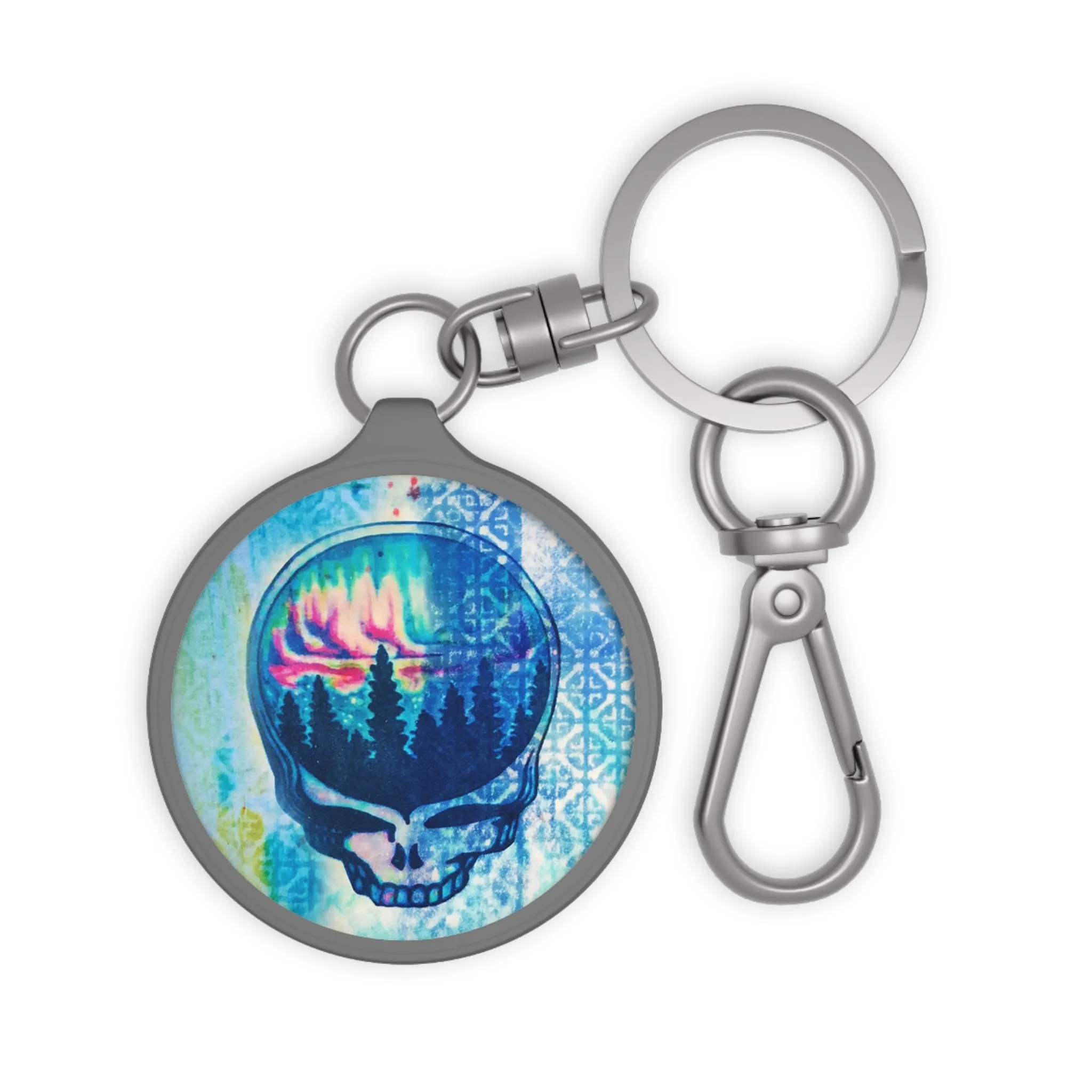 Aurora Borealis Skull Keychain Keyring Tag