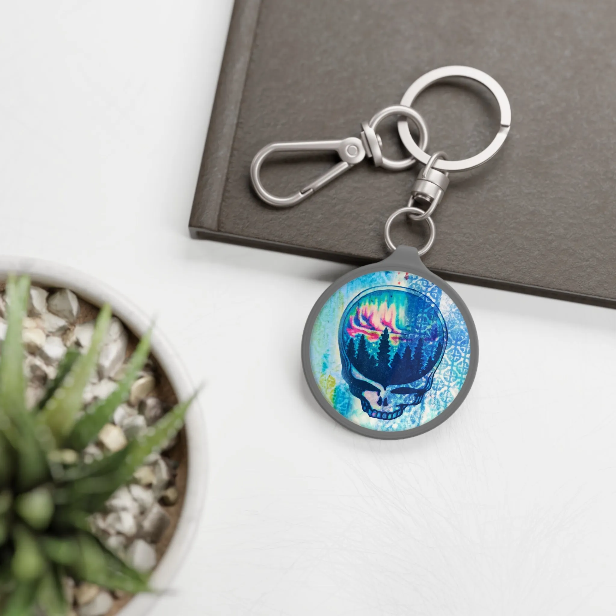 Aurora Borealis Skull Keychain Keyring Tag