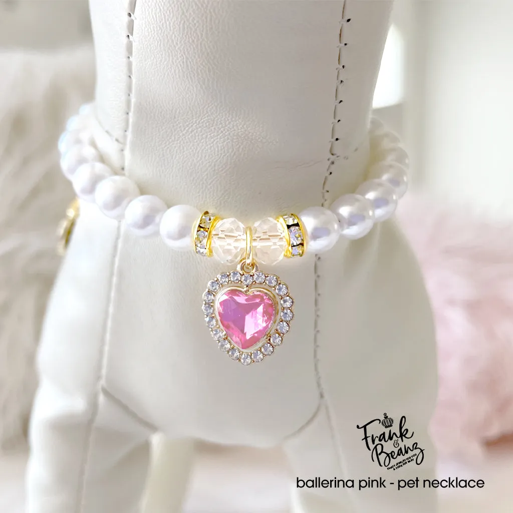 Ballerina Pink Rhinestone Heart Pet Necklace for Dogs Cats Personalized Pet Jewelry