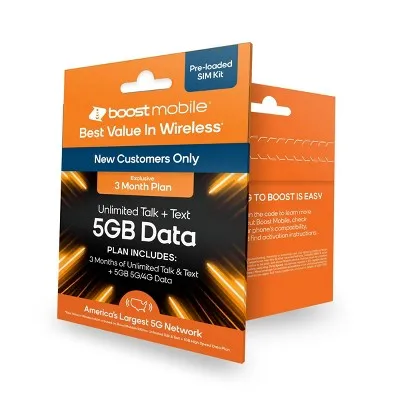 Boost Mobile Preloaded SIM Card (5GB) Data 3 Month