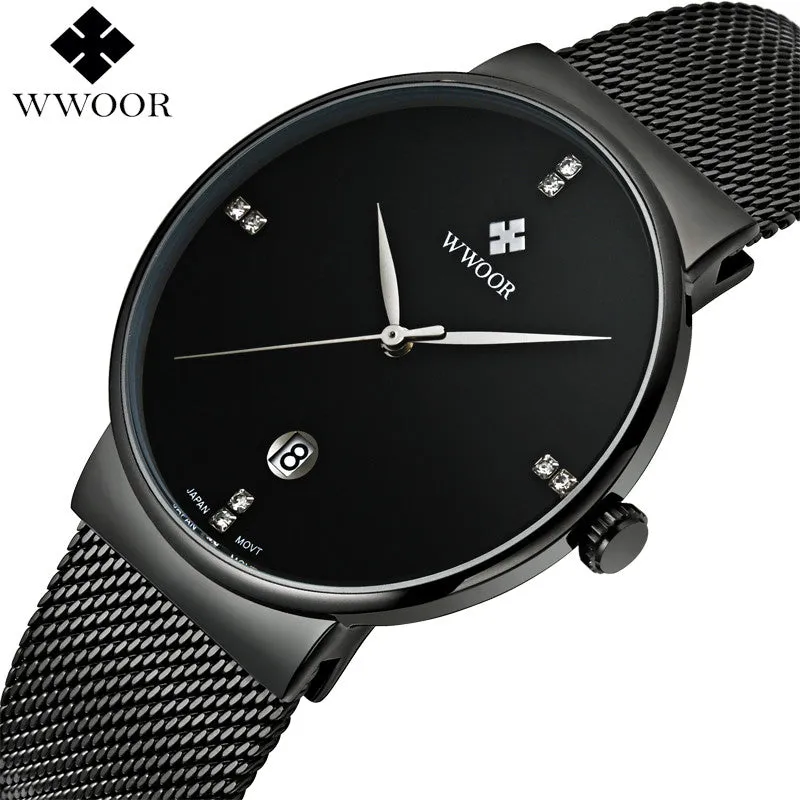 Brand Luxury Date Waterproof Quartz Watch Men Casual Sport Watches Male Black Stainless Steel Watch Slim Clock relogio masculino