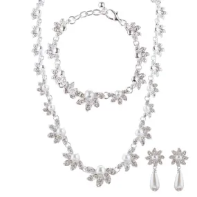 Bridal Wedding Jewelry Crystal Rhinestone Necklace Set Sweet Floral