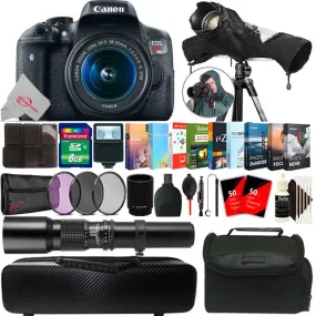 Canon EOS Rebel T6i 24.2MP DSLR Camera   18-55mm   500mm Lens   2x Converter   T-Mount   Filter Kit   8GB Memory Card   Card Holder   Reader   Lens Pen   Dust Blower   Editing Software Bundle   Camera & Lens Case   100 Lens Tissue   Raincover   3pc Cleani