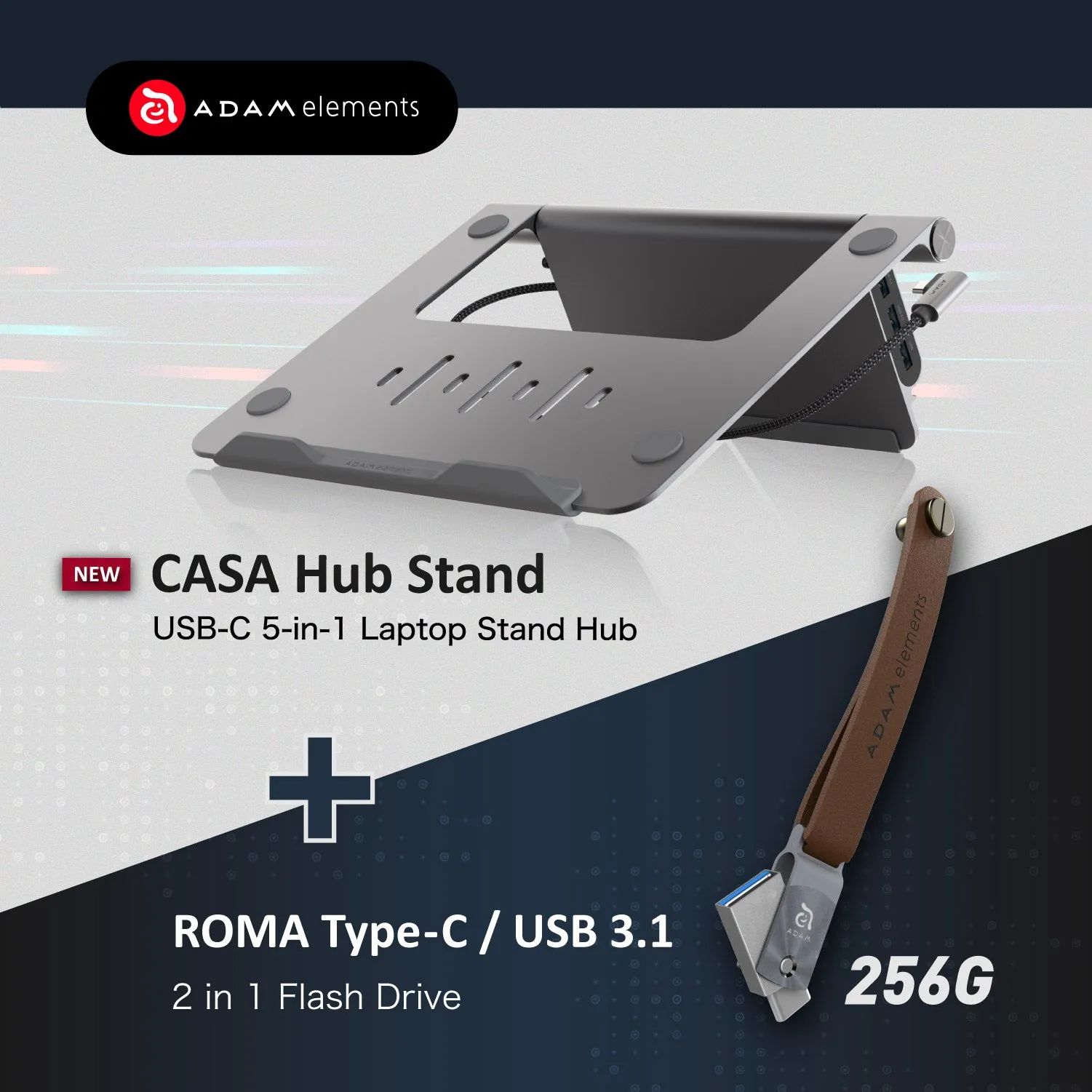 CASA Hub Stand USB-C 5-in-1 Laptop Stand Hub   Roma 256GB USB Type-C / USB 3.1 2 in 1 Flash Drive (Gray)