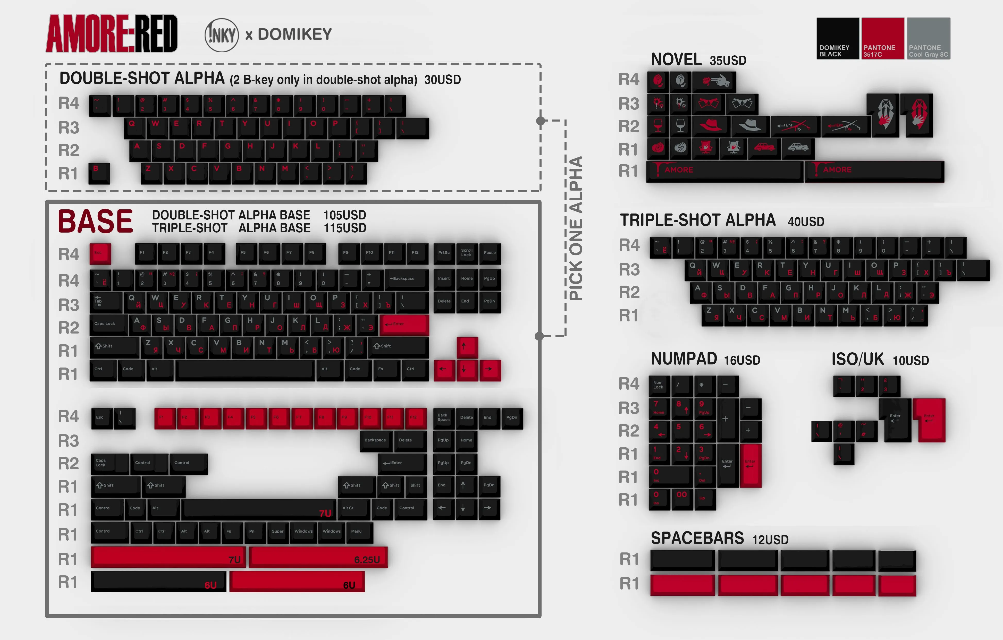 [CLOSED][GB] Domikey x iNKY Amore:RED  Cherry Profile ABS doubleshot Cyrillic English keycaps