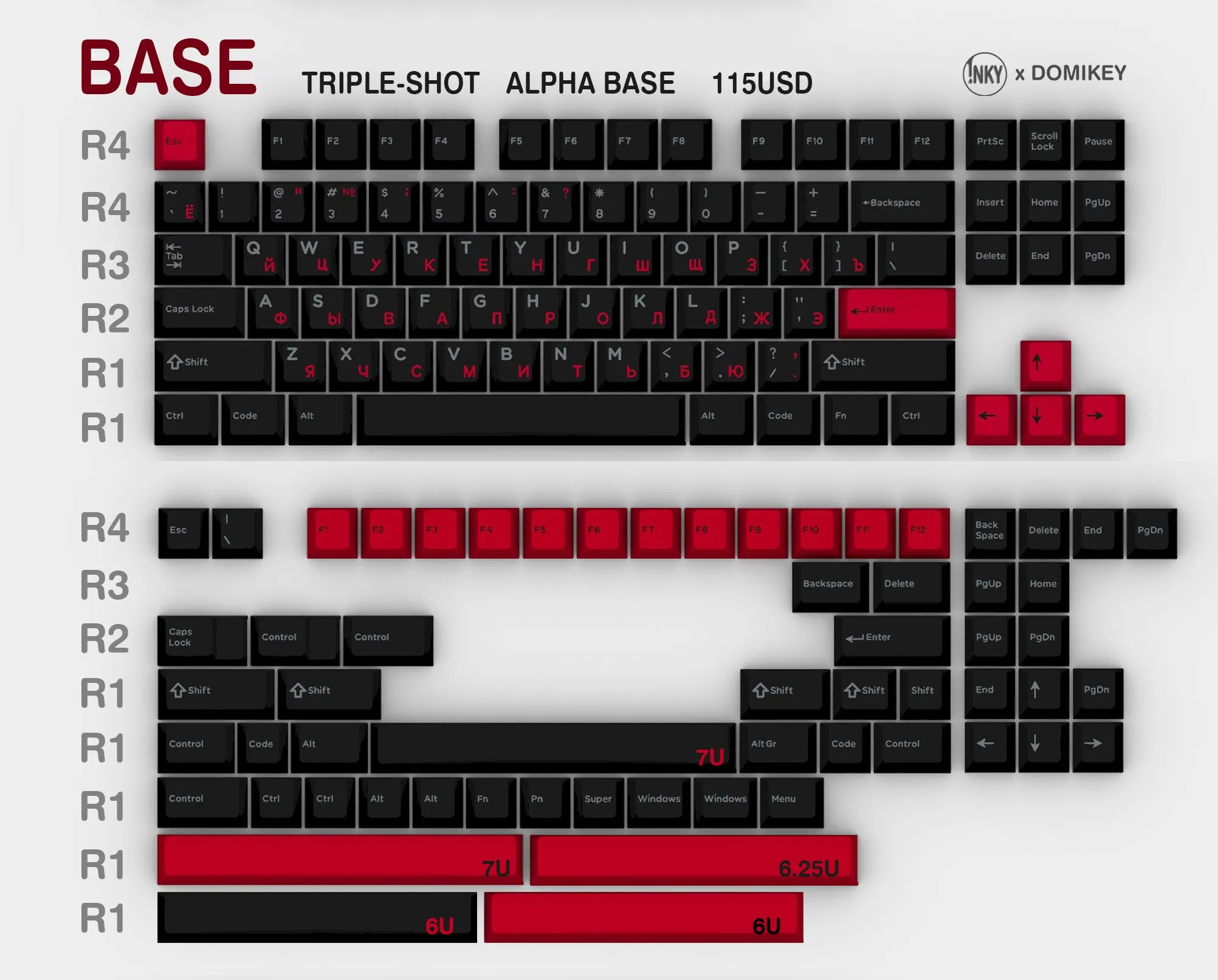 [CLOSED][GB] Domikey x iNKY Amore:RED  Cherry Profile ABS doubleshot Cyrillic English keycaps