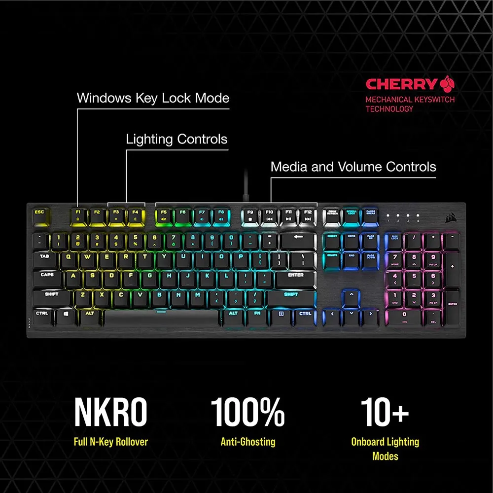 Corsair Keyboard K60 RGB Pro Low Profile Mechanical Gaming Keyboard - Cherry MX Low Profile Speed Mechanical Keyswitches – Slim and Streamlined Durable Aluminum Frame - Customizable Per-Key RGB Backlighting