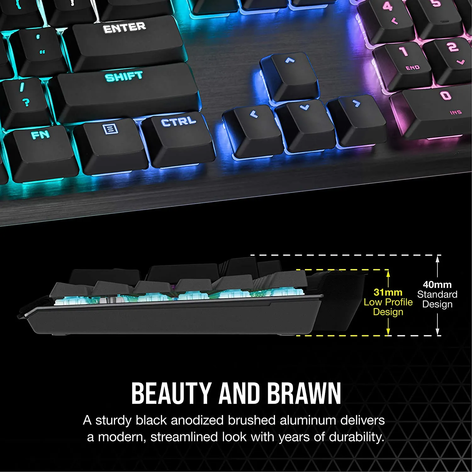 Corsair Keyboard K60 RGB Pro Low Profile Mechanical Gaming Keyboard - Cherry MX Low Profile Speed Mechanical Keyswitches – Slim and Streamlined Durable Aluminum Frame - Customizable Per-Key RGB Backlighting