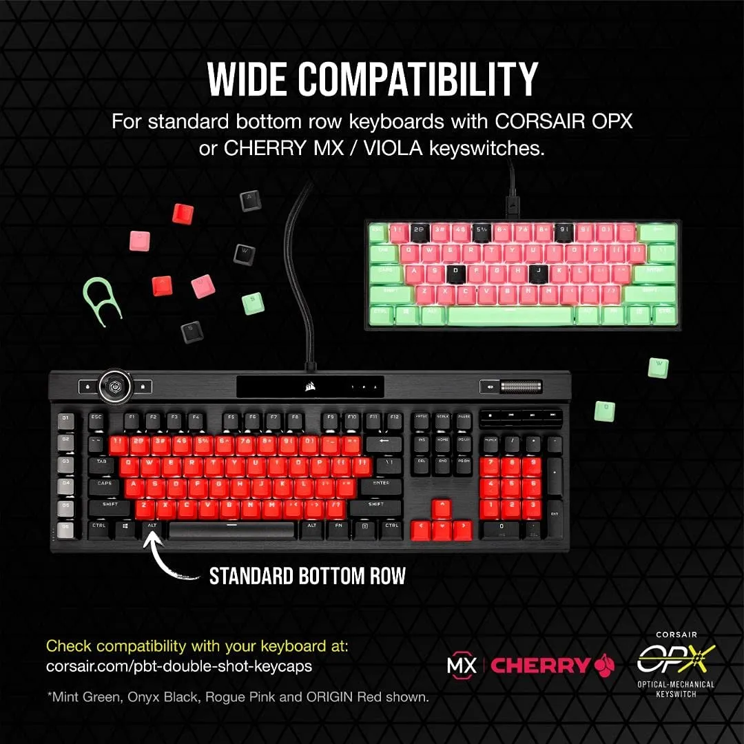 Corsair Keycap PBT Double-Shot PRO Keycap Mod Kit – Double-Shot PBT Keycaps – Standard Bottom Row – Textured Surface - (Mint Green)