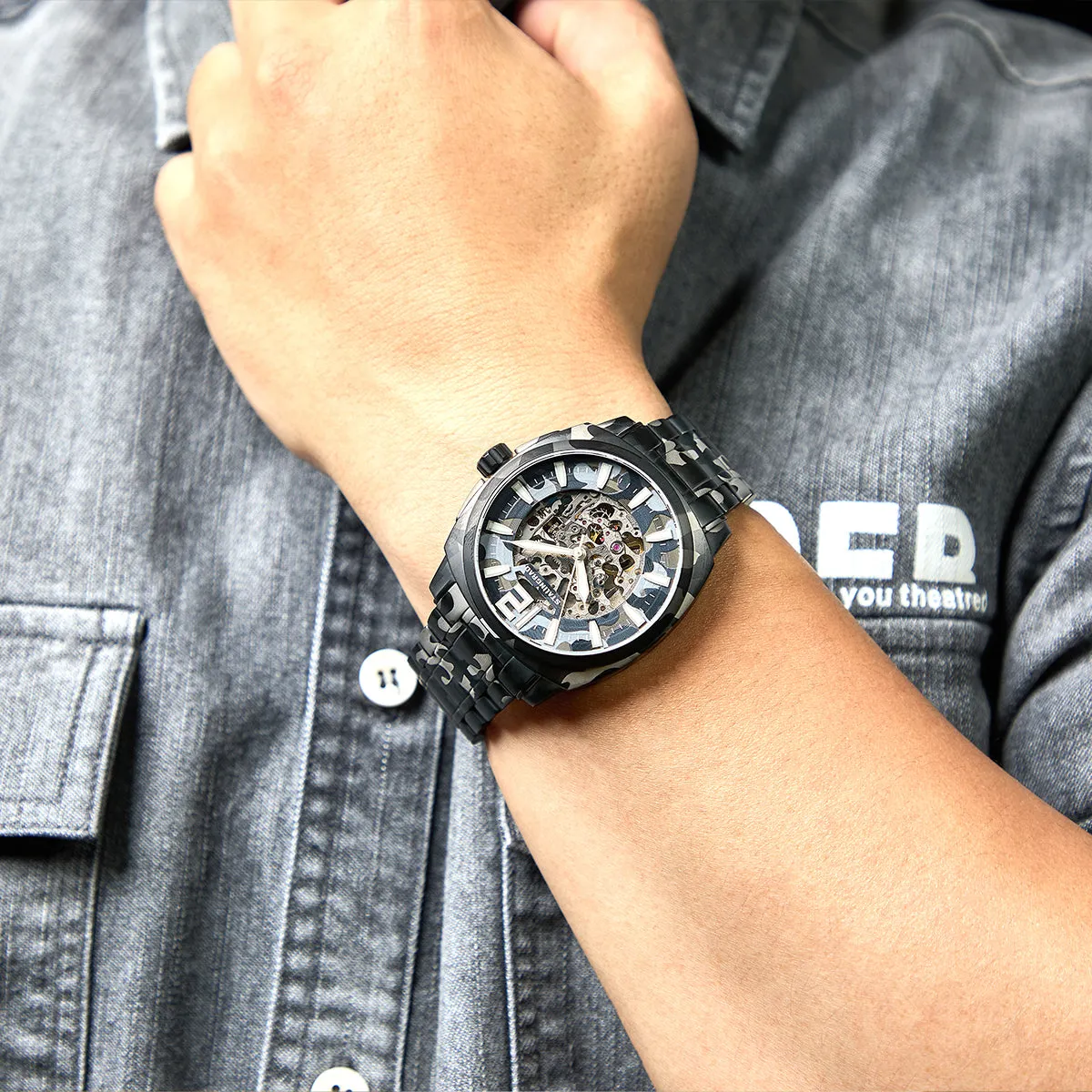 Courage. Skeleton Dial. Black Camo Bracelet. SG-2803-55