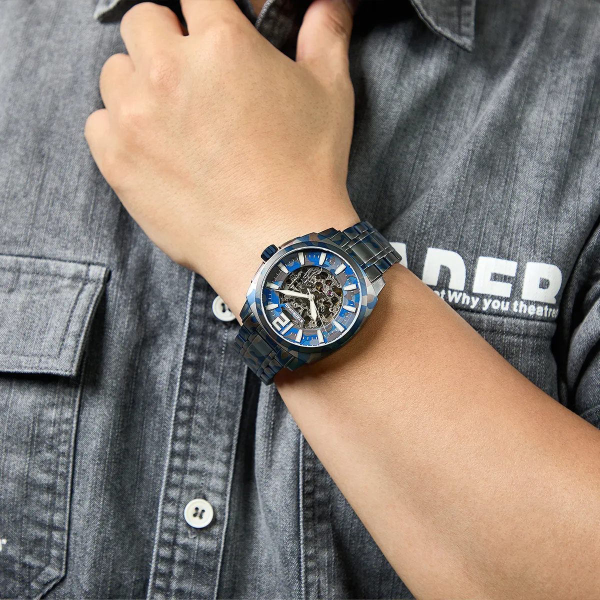 Courage. Skeleton Dial. Blue Camo Bracelet. SG-2803-44