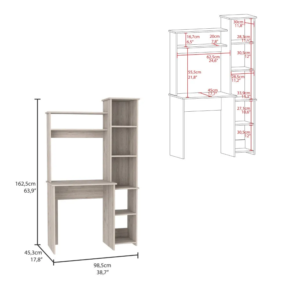 Desk Logan, Five Cubbies, Light Gray Finish