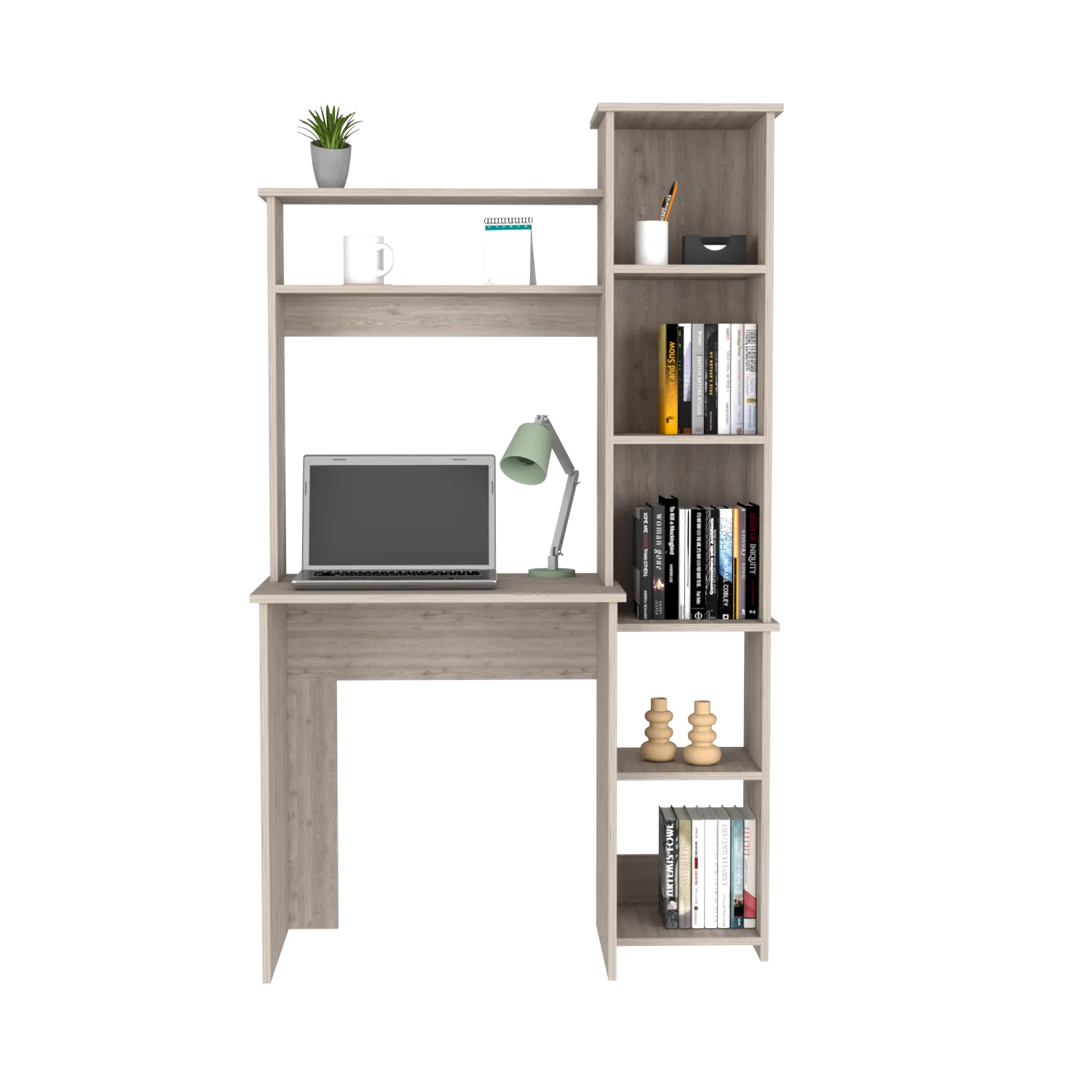 Desk Logan, Five Cubbies, Light Gray Finish