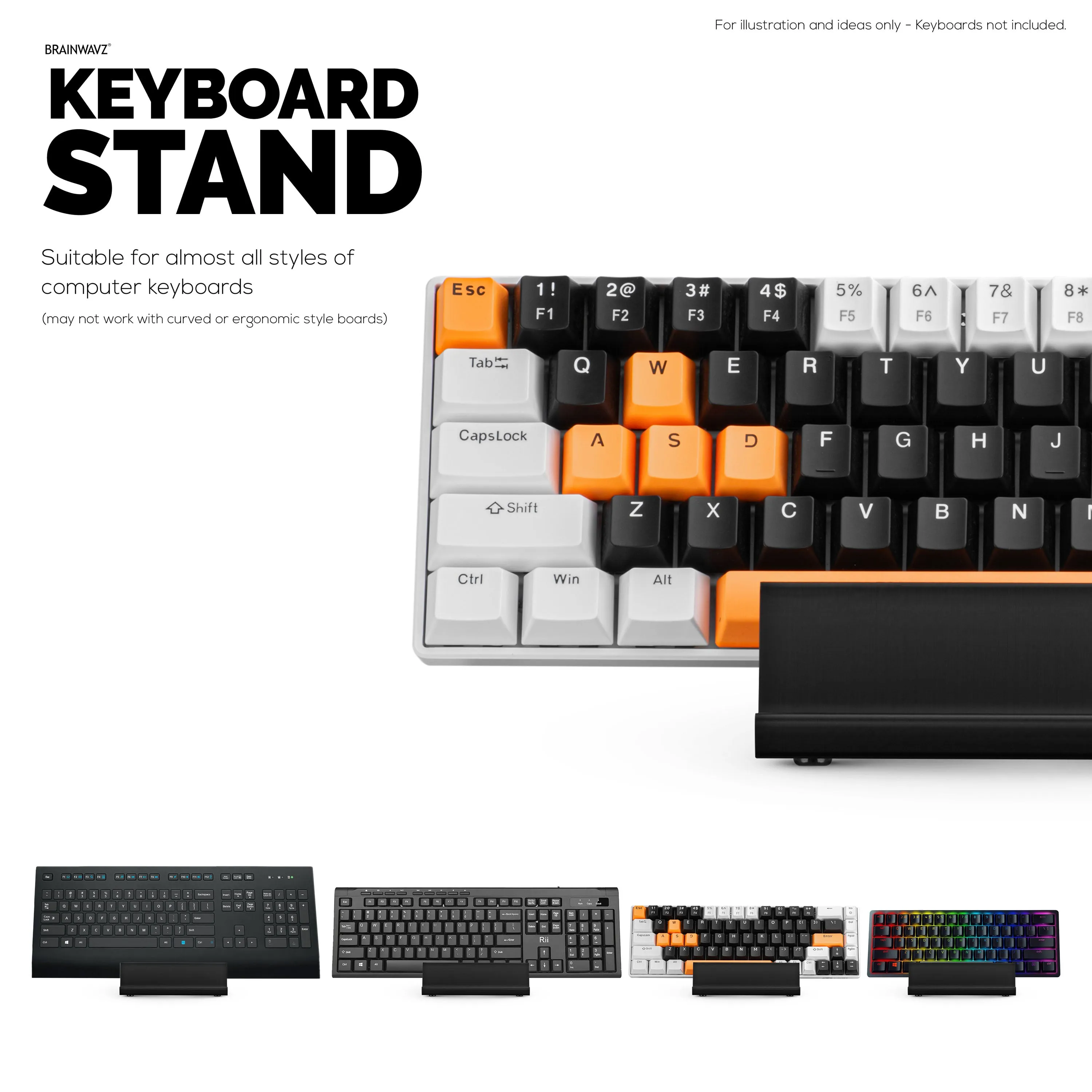 Desktop Keyboard Stand Holder - Minimal, Modern Wave Design for Display & Safe Storage for All Gaming, Home & Office Keyboards