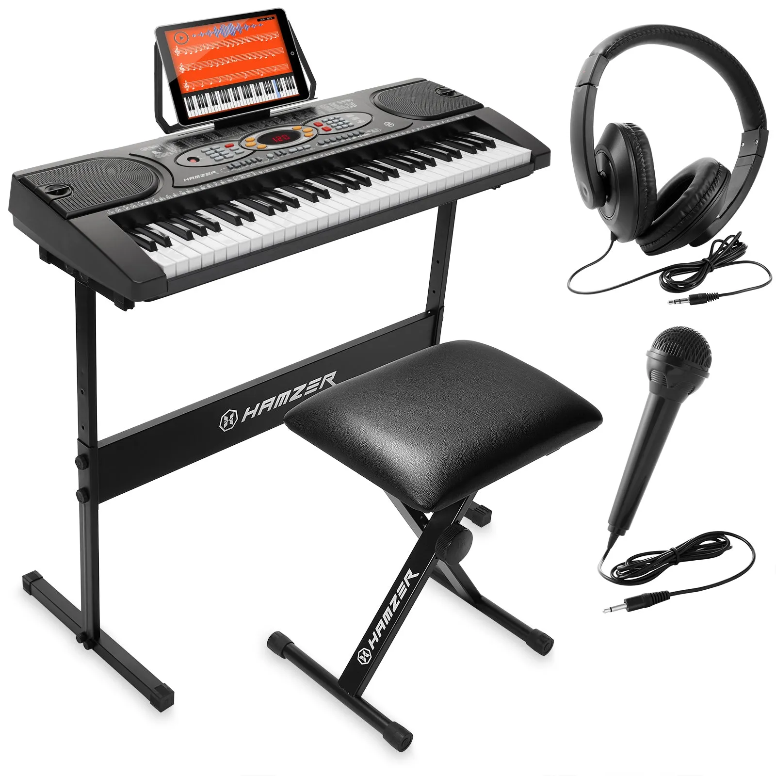 Electronic Keyboard w/ H-Stand, Stool, Microphone, Headphones - Hamzer