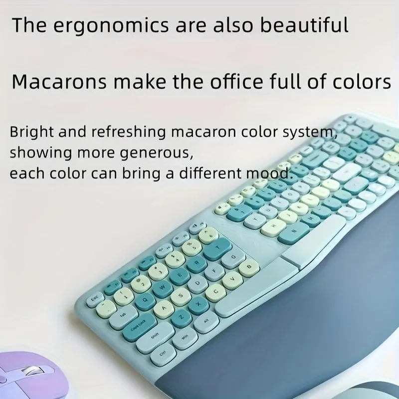 Ergonomic Skinny Hand Rest Wireless Keyboard Mouse Set For Desktop Laptop Office, Bright And Refreshing Macaron Color System, Each Color Can Bring A Different Mood.