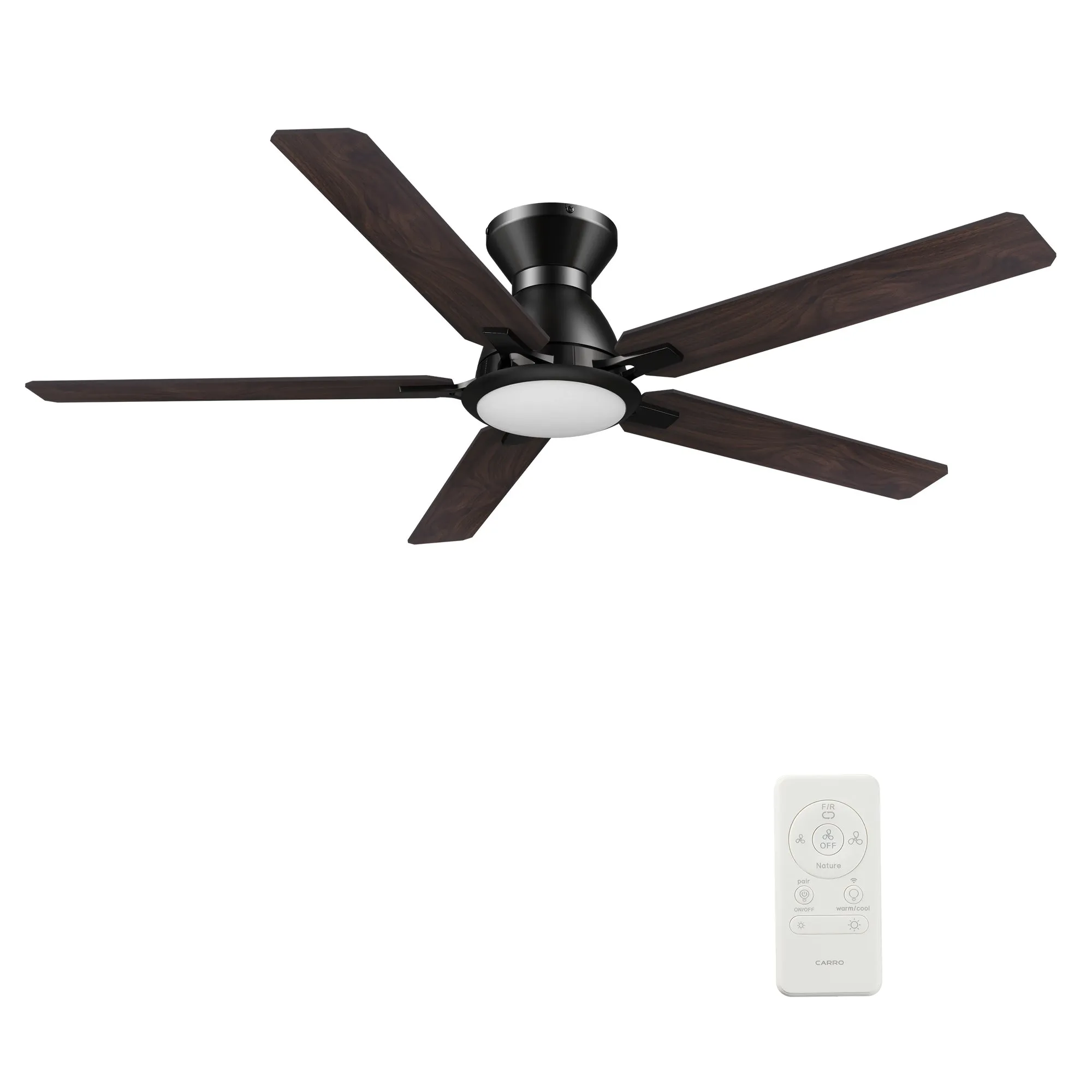 ESPEAR 52 inch Flush Mount 5-Blade Smart Ceiling Fan with LED Light Kit & Remote - Black (Gold Detail) /Walnut & Barnwood (Reversible Blades)