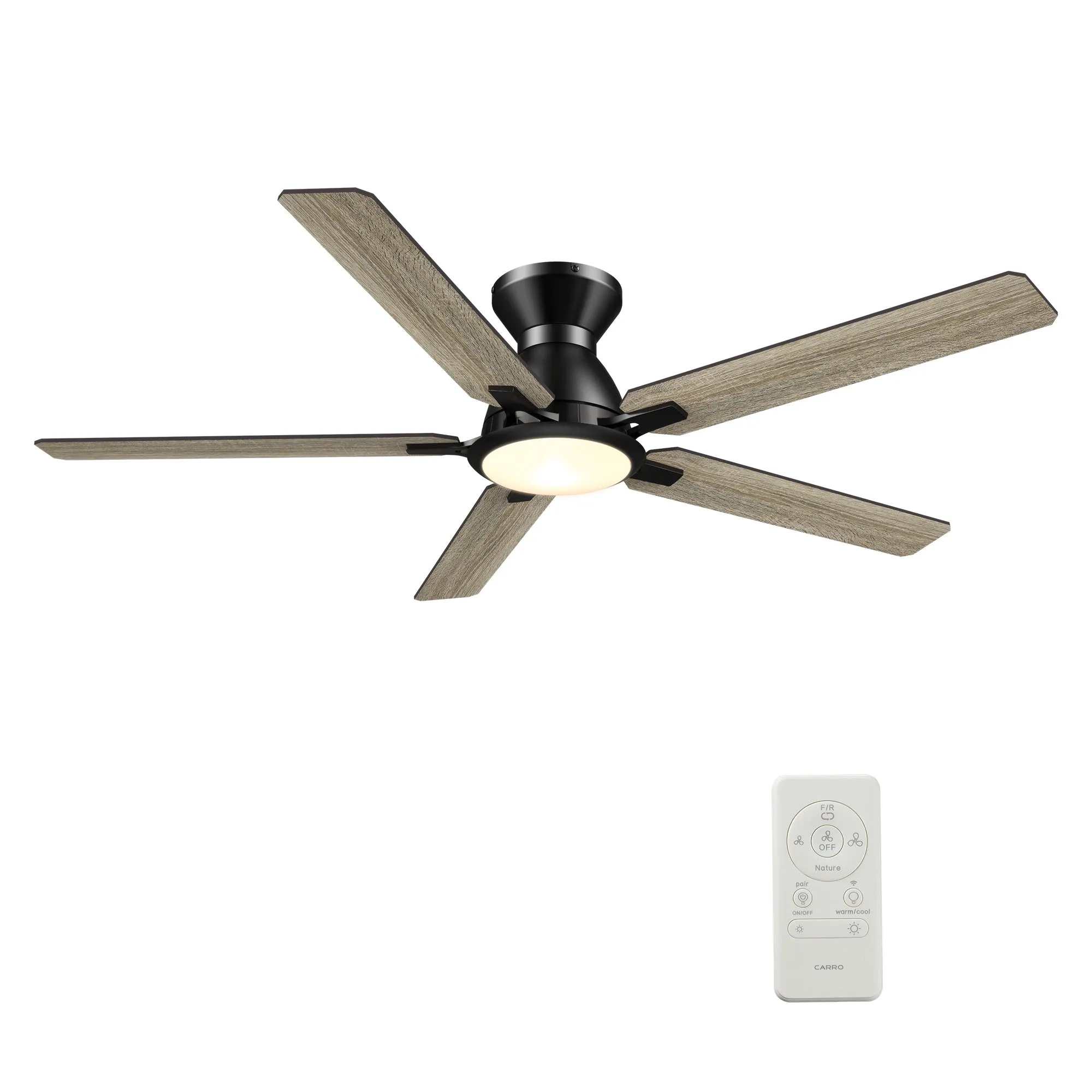 ESPEAR 52 inch Flush Mount 5-Blade Smart Ceiling Fan with LED Light Kit & Remote - Black (Gold Detail) /Walnut & Barnwood (Reversible Blades)