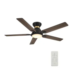 ESPEAR 52 inch Flush Mount 5-Blade Smart Ceiling Fan with LED Light Kit & Remote - Black (Gold Detail) /Walnut & Barnwood (Reversible Blades)