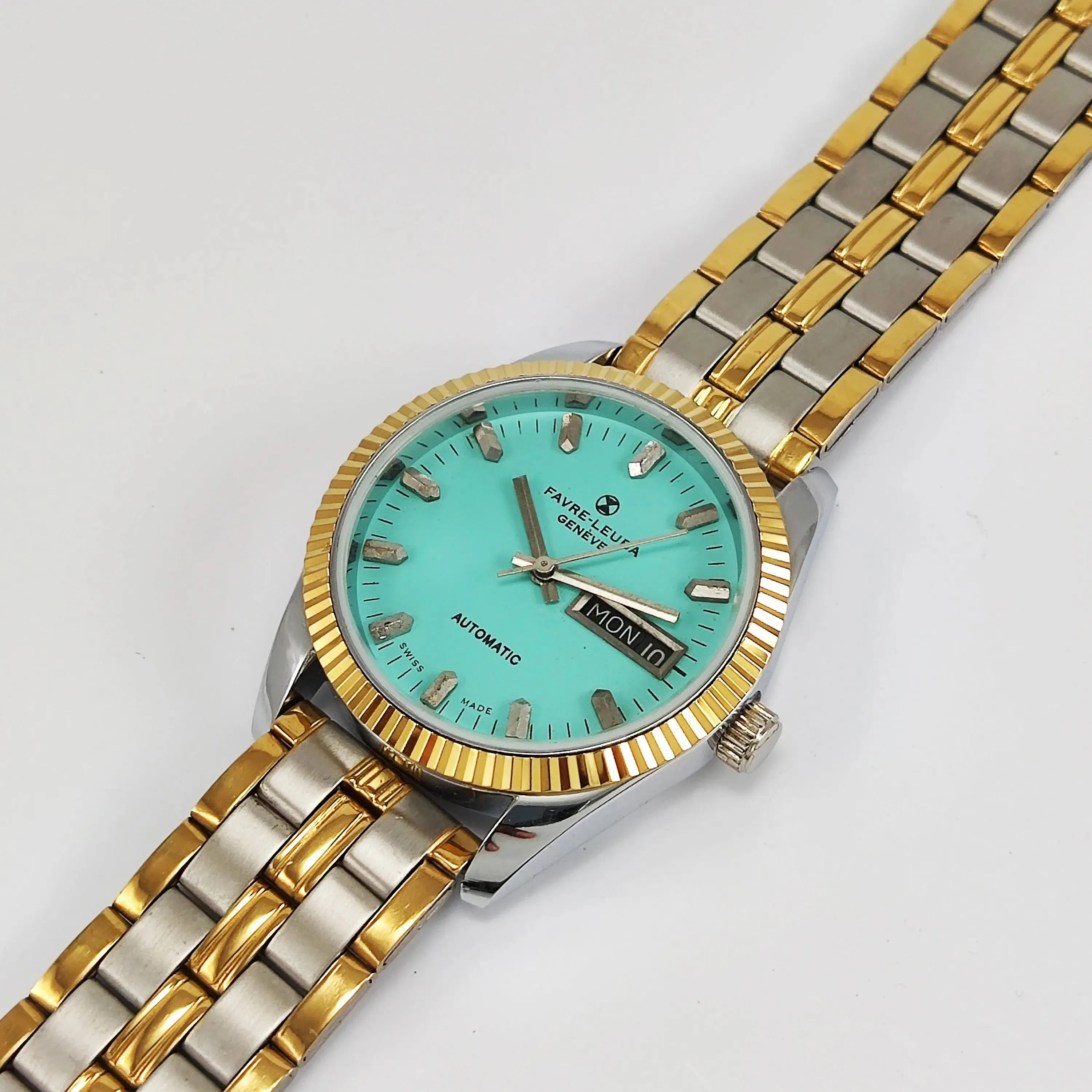 Favre Leuba Geneve Automatic-2066 Turquoise Dial Golden Men's Watch