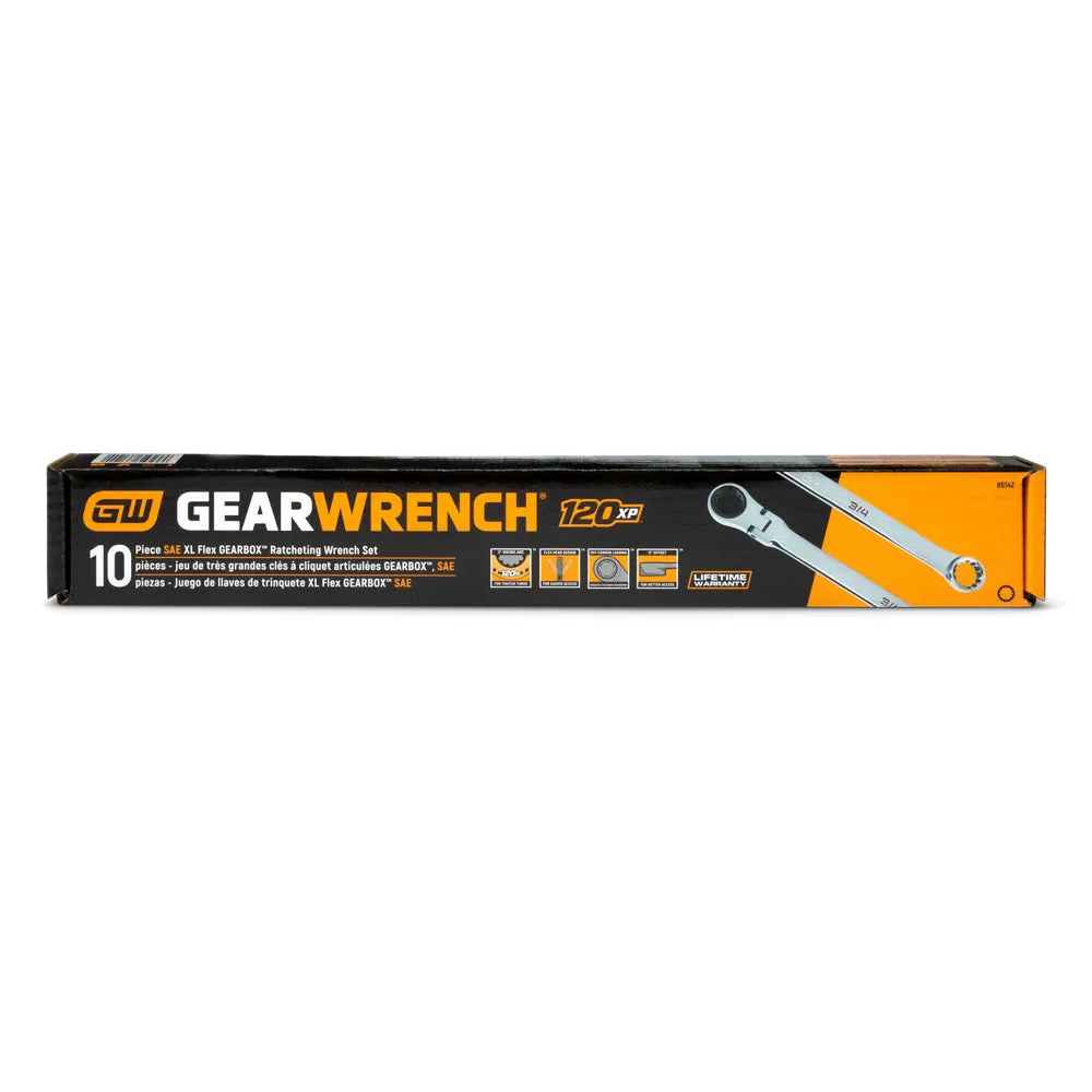 GearWrench 86142 10 Pc. 120XP Universal Spline XL Flex Head GearBox Ratcheting SAE Wrench Set