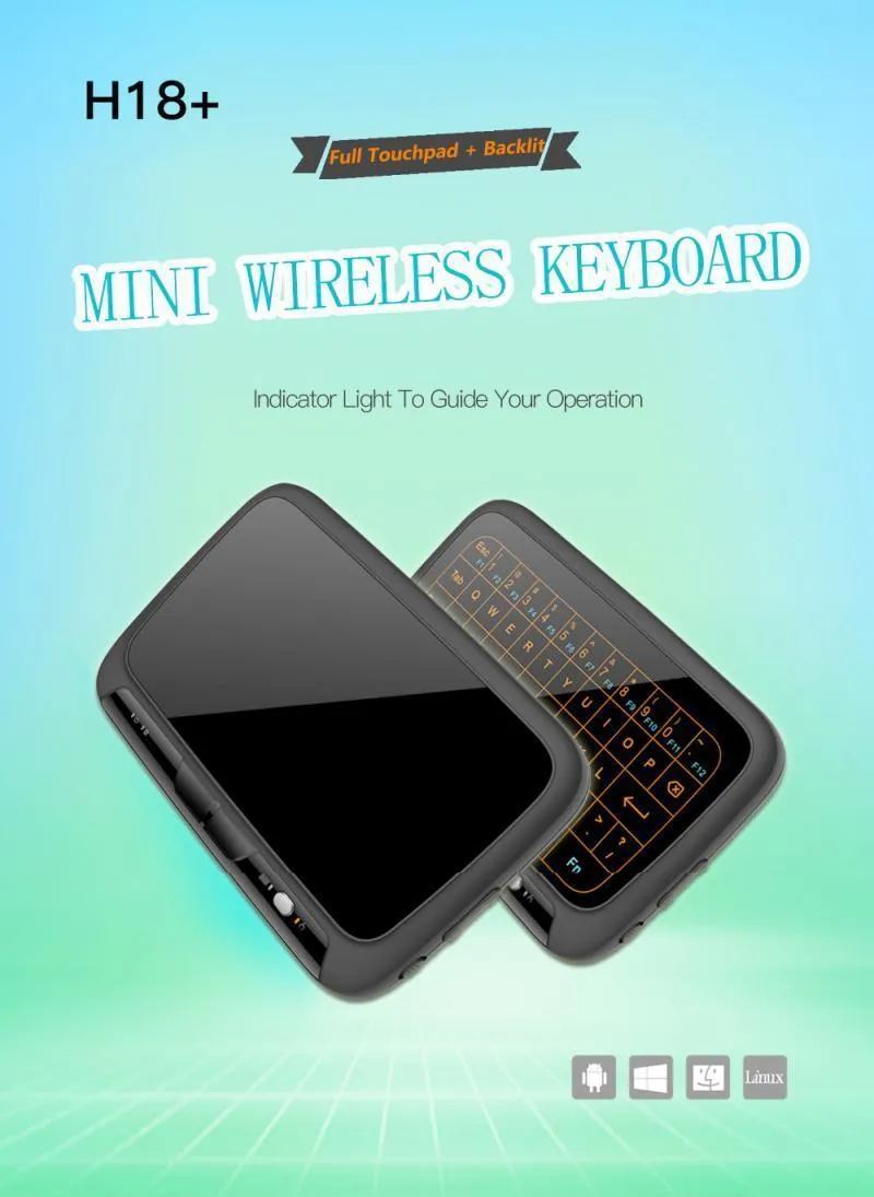 H18  Mini HTPC Keyboard: 2.4GHz Wireless Keypad Touchpad Adjustable Backlight USB For Windows Android Mac Linux