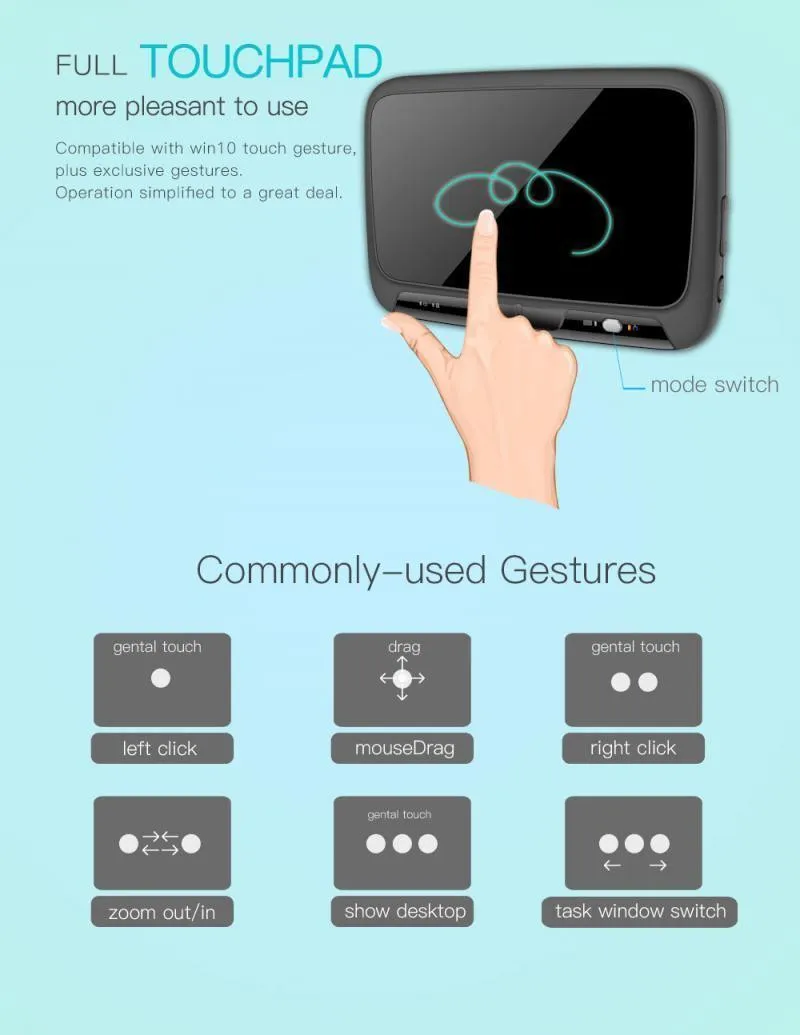 H18  Mini HTPC Keyboard: 2.4GHz Wireless Keypad Touchpad Adjustable Backlight USB For Windows Android Mac Linux