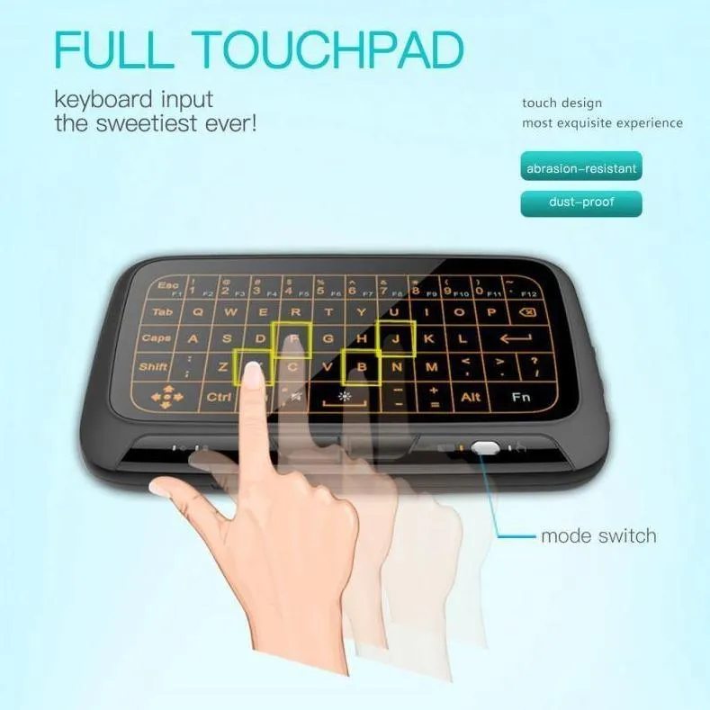 H18  Mini HTPC Keyboard: 2.4GHz Wireless Keypad Touchpad Adjustable Backlight USB For Windows Android Mac Linux