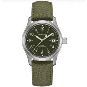 Hamilton Khaki Field Mechanical Watch Green Canvas Strap 38mm Manual Wind