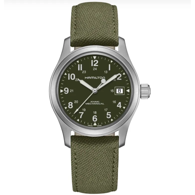 Hamilton Khaki Field Mechanical Watch Green Canvas Strap 38mm Manual Wind