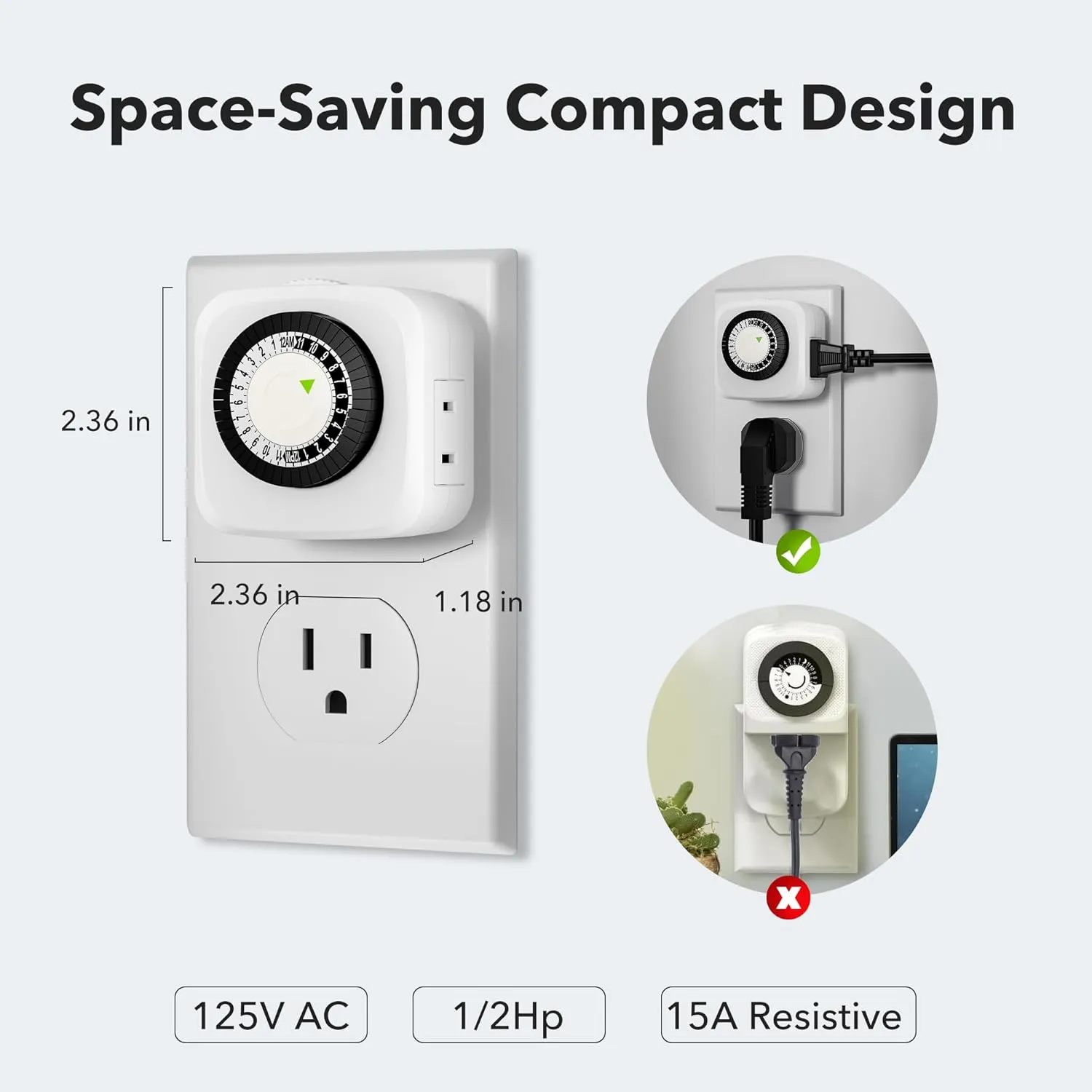 Indoor Timers Plug Mechanical 2 Prong 24-Hour Mini Lamp Timers HBN