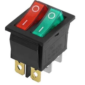 KCD8-212N 16A 250V – 6 Pin Double Rocker Power Switch – Red And Green