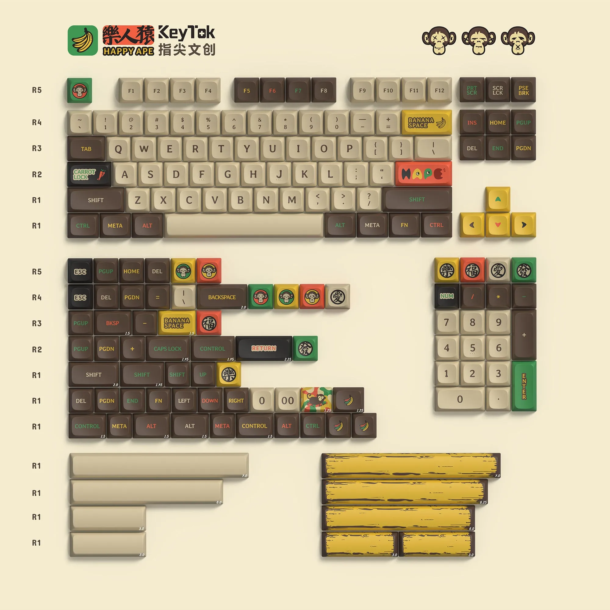 KeyTok KDA Profile Happy Ape Dye Sub Keycap Set thick PBT for keyboard 87 tkl 104 ansi xd64 bm60 xd68 CSTC75 BM87 BM65