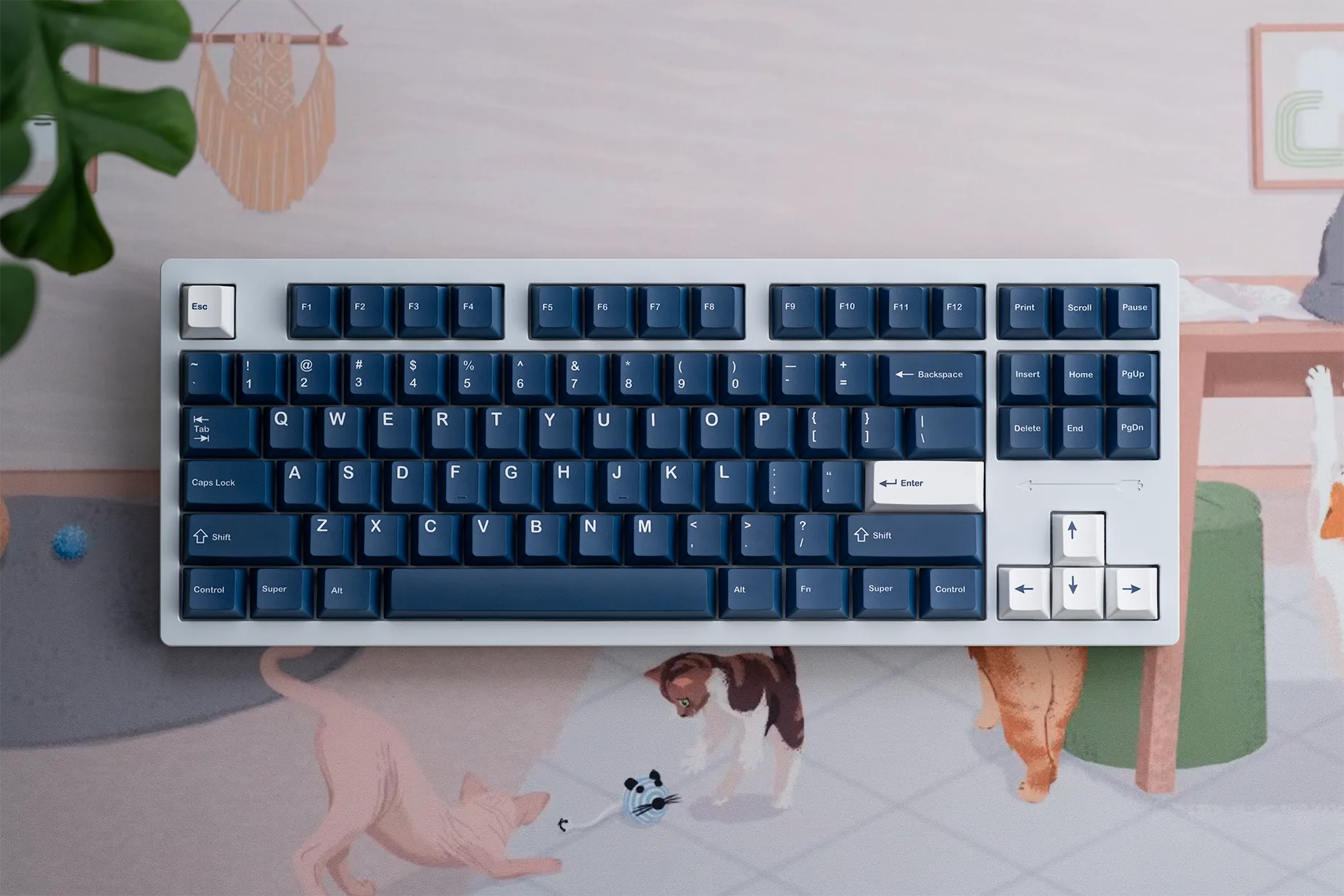 kfaPBT White on Navy Keycaps