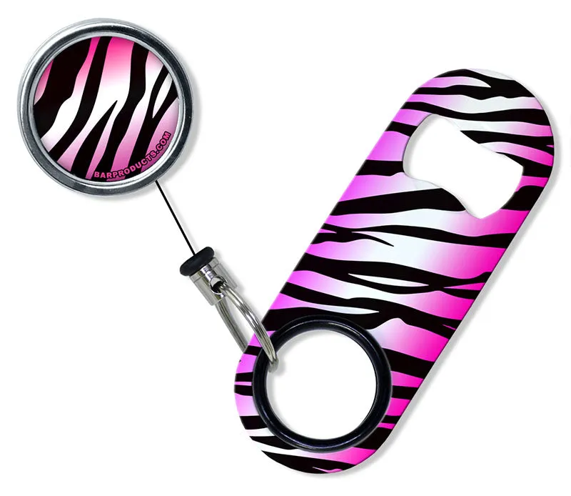 Kolorcoat™ Mini Bottle Opener with Retractable Reel - Pink Zebra