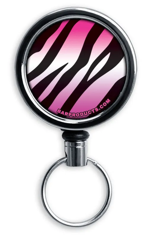 Kolorcoat™ Mini Bottle Opener with Retractable Reel - Pink Zebra