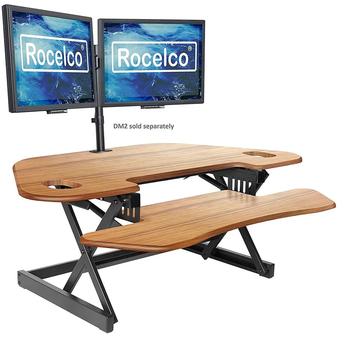 Lorell/Rocelco 46” Height-Adjustable Dual-Monitor Corner Standing Desk Converter, Gas Spring, Large Keyboard Tray, R CADRB-46/CADRT-46