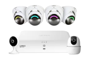 Lorex Fusion 4K  16 Channel (8 Wired   8 Fusion Wi-Fi) 2TB NVR System with Four H16 Wired 4K IP Dome Cameras, One 2K Pan-Tilt Camera, and One 2K Indoor Wi-Fi Camera