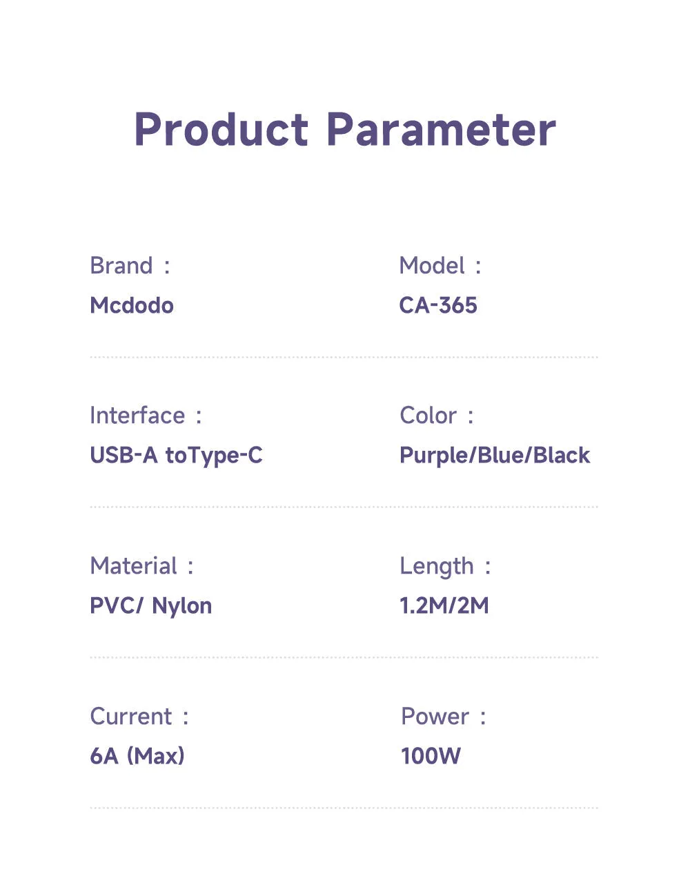 Mcdodo CA-365 | USB to Type-C Mobile Cable | Fast Charge 100W PD