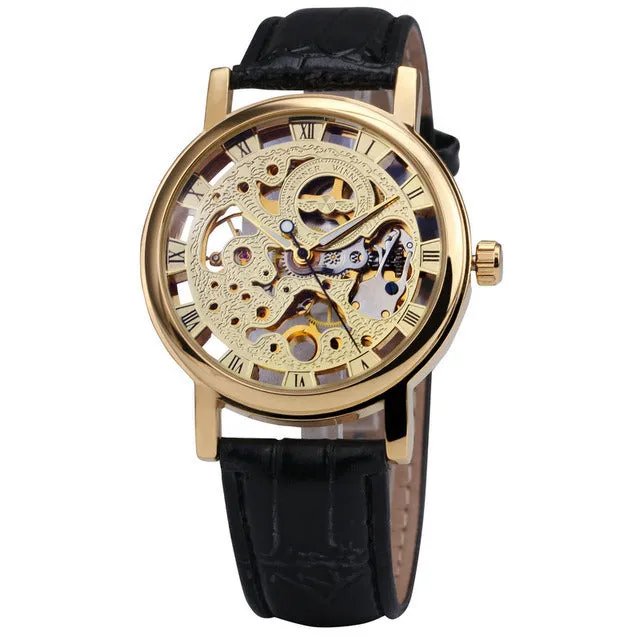 Men's Mechanical Watch Fashion Casual Retro Roman Style Hollow-out Watch