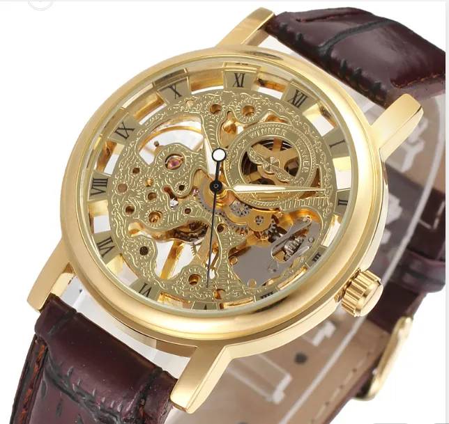 Men's Mechanical Watch Fashion Casual Retro Roman Style Hollow-out Watch