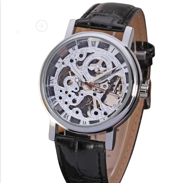 Men's Mechanical Watch Fashion Casual Retro Roman Style Hollow-out Watch