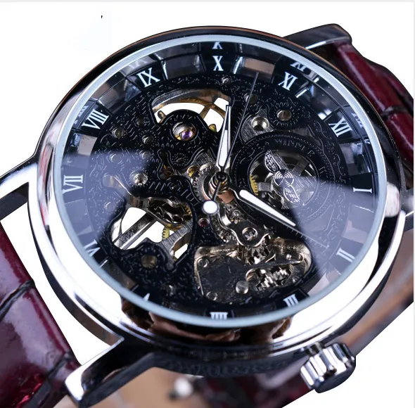 Men's Mechanical Watch Fashion Casual Retro Roman Style Hollow-out Watch